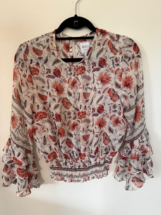Misa Los Angeles Tops - Misa Los Angeles Cream Blouse with Red Floral Print